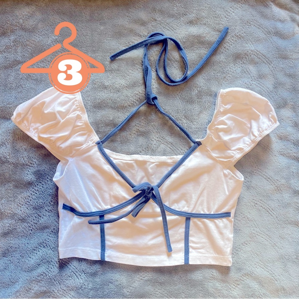 Bustier Crop Top with Puff Sleeve, Size Small